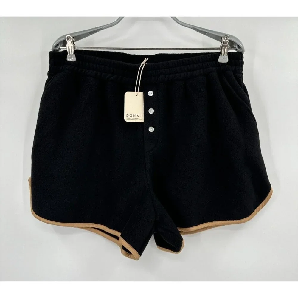 Donni Polar Fleece Shorts sz XL Jet Black/Camel Women's NWT Lounge Sweat-shorts